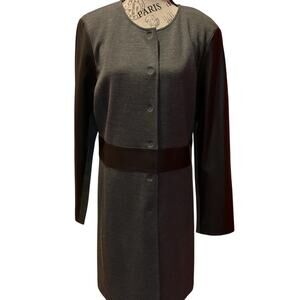St. John Gray & Black Leather Trim Sheath Dress - Size 14